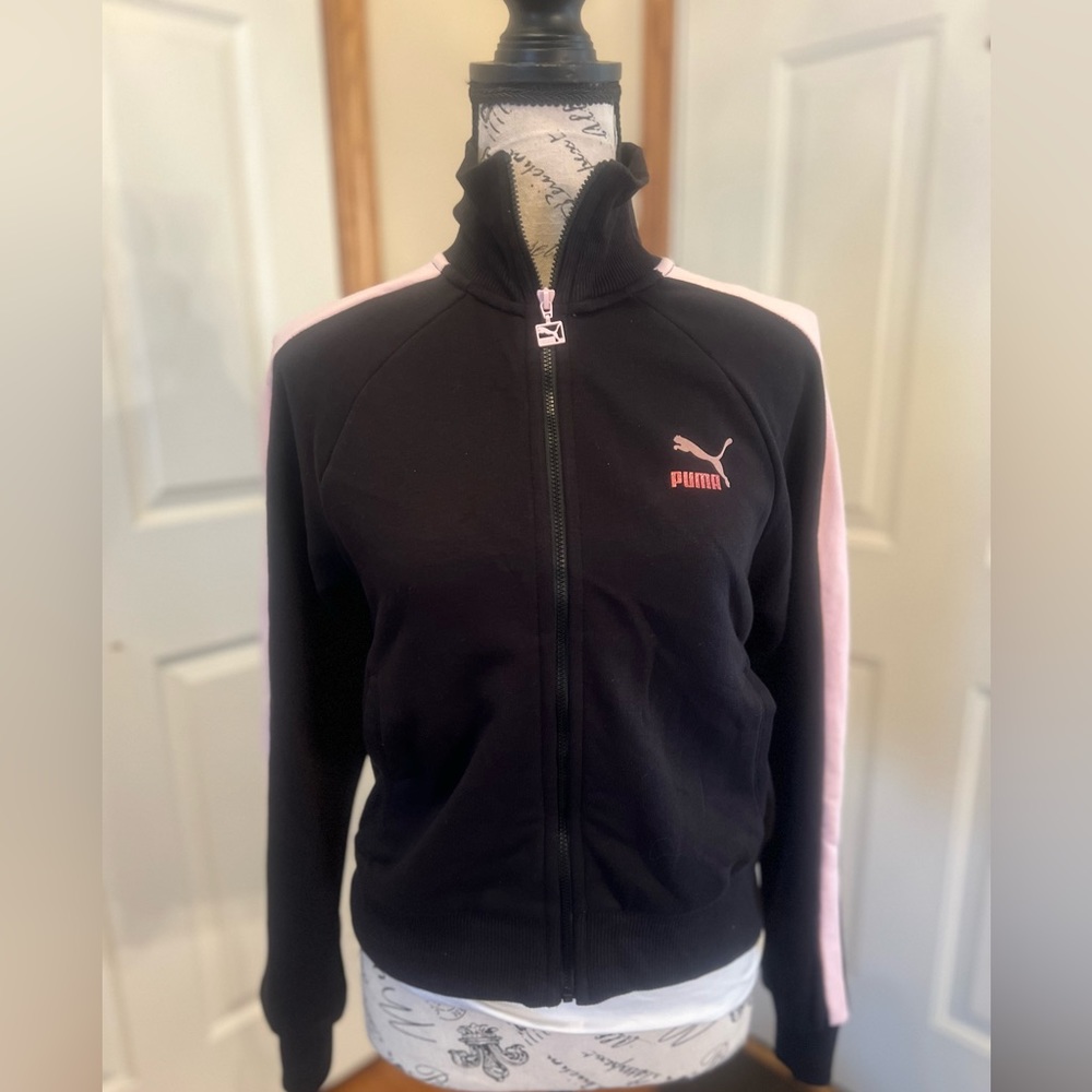 Puma zip up crop jacket black pink size xs